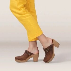 Aetrex Women's Sz 8.5 Corey Brown Clog Mules Slip On Y2K Leather Cork Heels $160